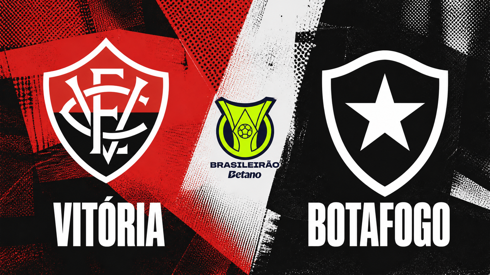 Escudos de Vitória e Botafogo com o logo do Brasileirão entre os times